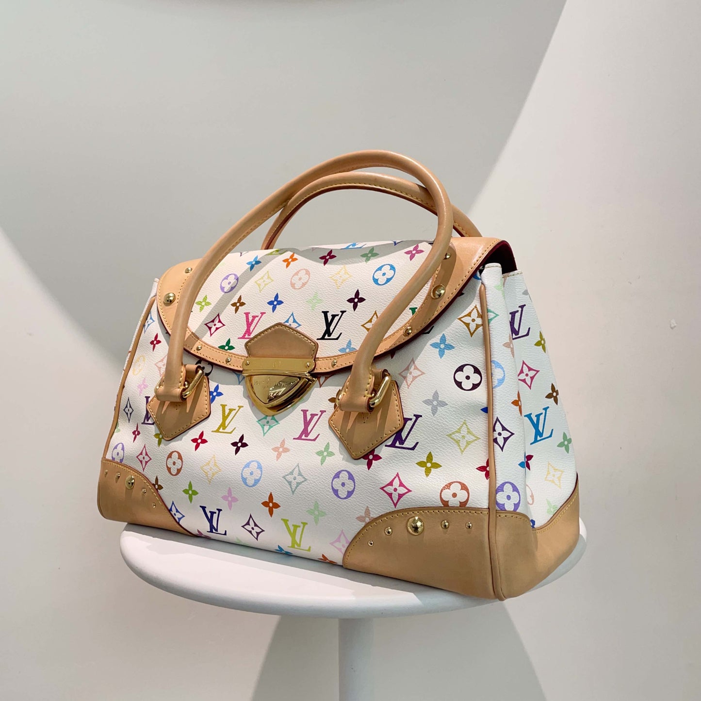Louis Vuitton Multicolor Satchel Bag - Classic Preloved LV Handbag in White Canvas