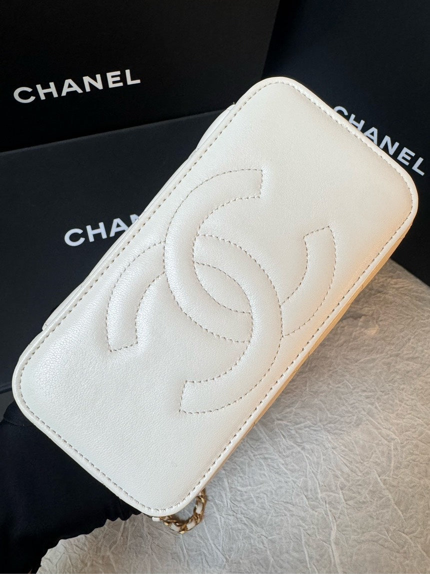 Chanel Diamond CC Hollow Handle Case Bag in Beige Leather