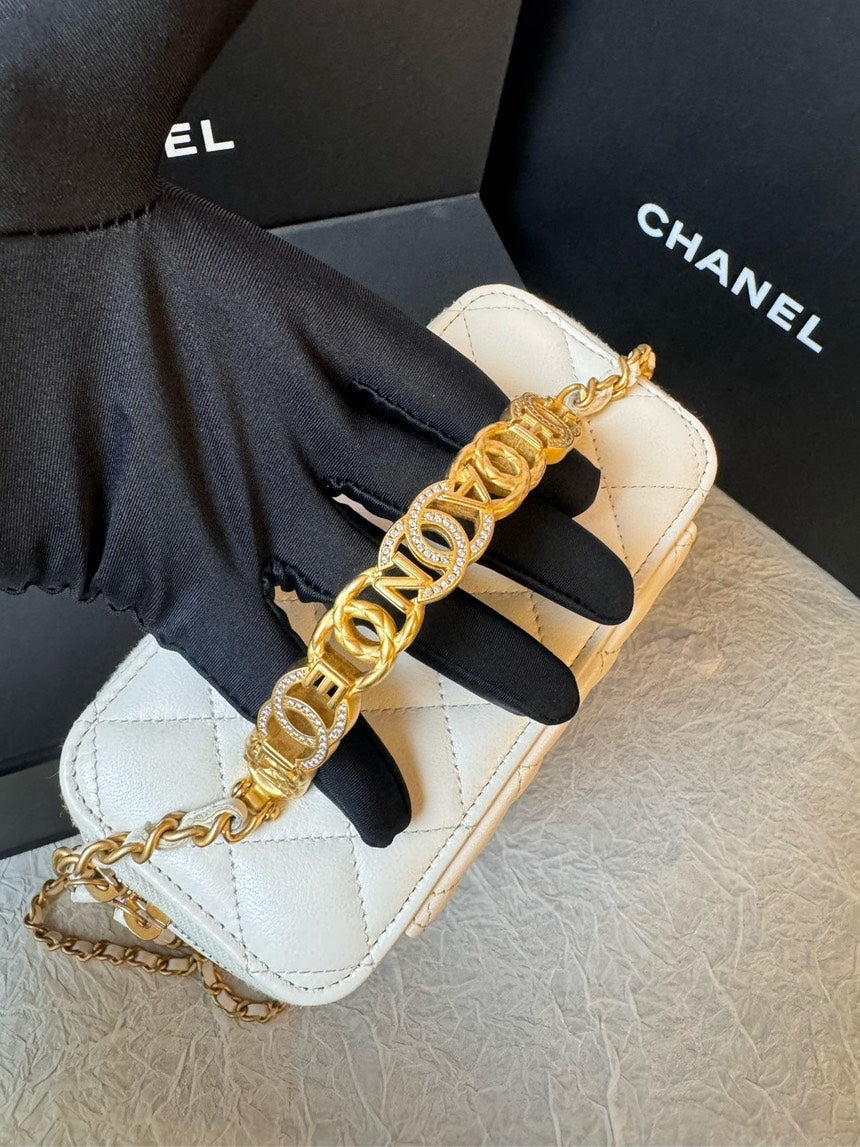 Chanel Diamond CC Hollow Handle Case Bag in Beige Leather