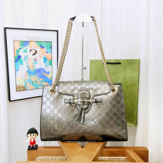 Gucci Emily Shoulder Bag in Metallic Grey - Luxury Designer Bag