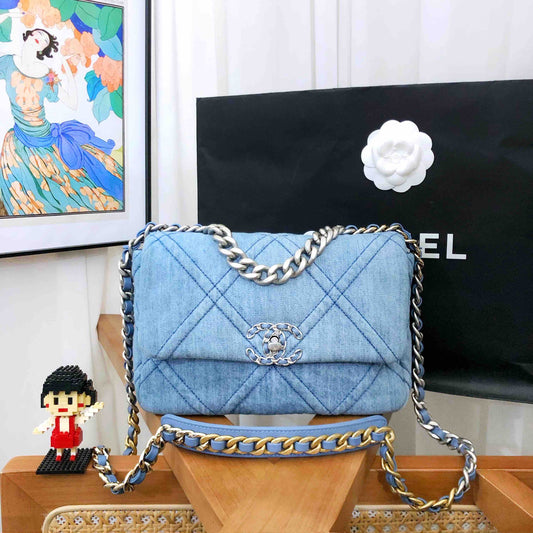 Chanel 19 Bag Denim Shoulder Bag - Blue  Designer Handbag