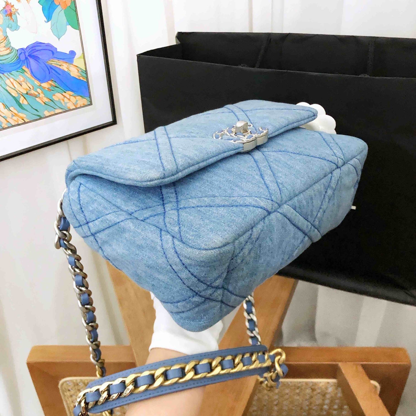 Chanel 19 Bag Denim Shoulder Bag - Blue  Designer Handbag