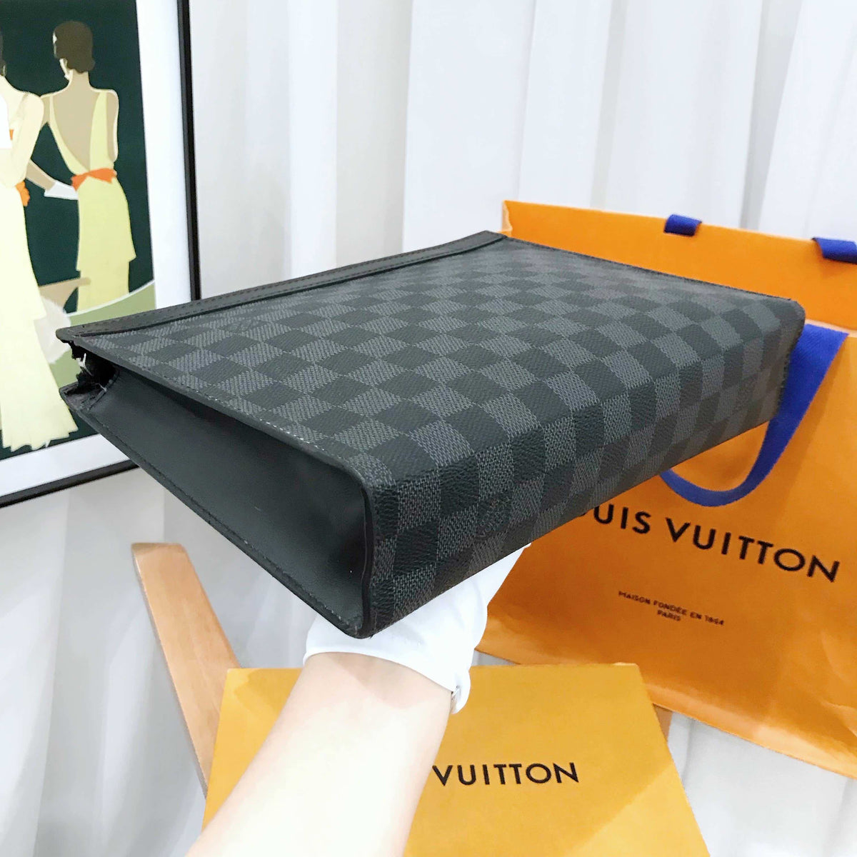 Preloved Louis Vuitton Damier Graphite Wash Bag - Black Checkered Toiletry Pouch