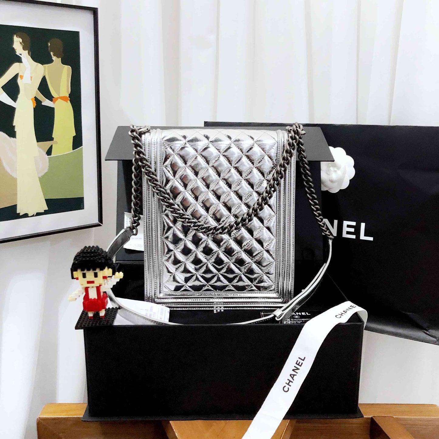 Chanel Le Boy Metallic Silver Shoulder Bag