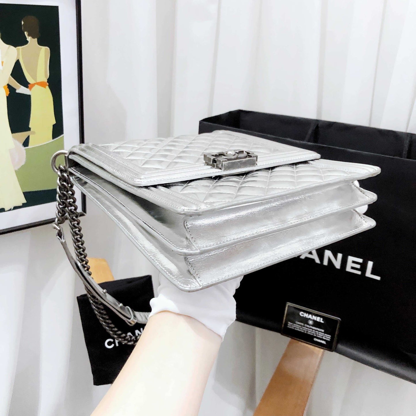 Chanel Le Boy Metallic Silver Shoulder Bag