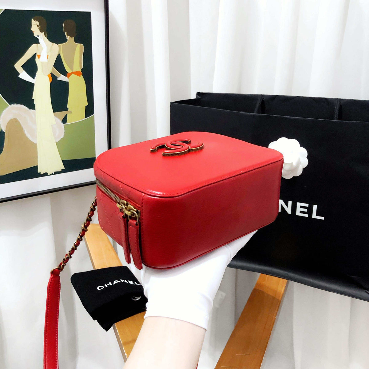 Chanel Red Leather Camera Bag -