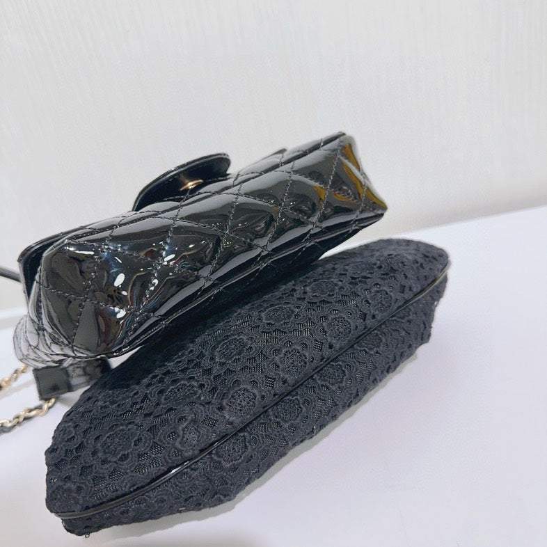 Chanel Patent and Lace Twin Chain Bag Black Shoulder Bag
