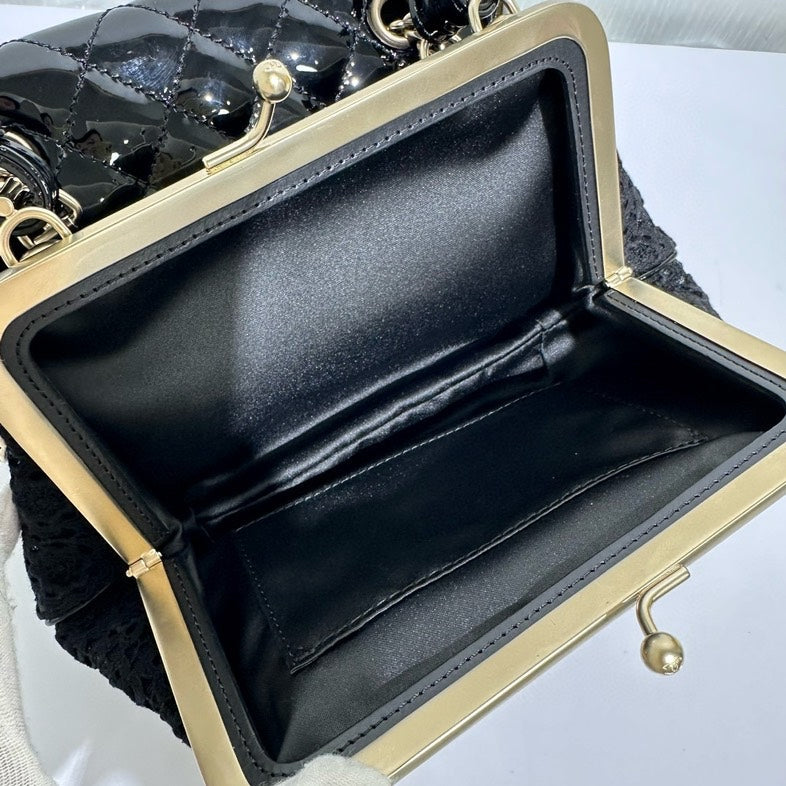 Chanel Patent and Lace Twin Chain Bag Black Shoulder Bag