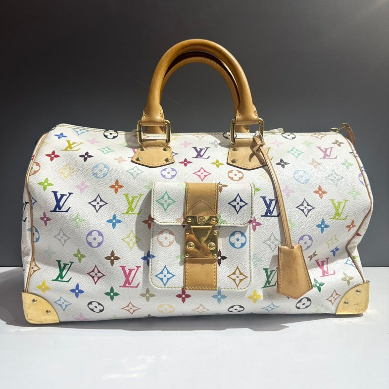 Preloved Louis Vuitton Speedy 40 Multicolor Monogram White Satchel Bag