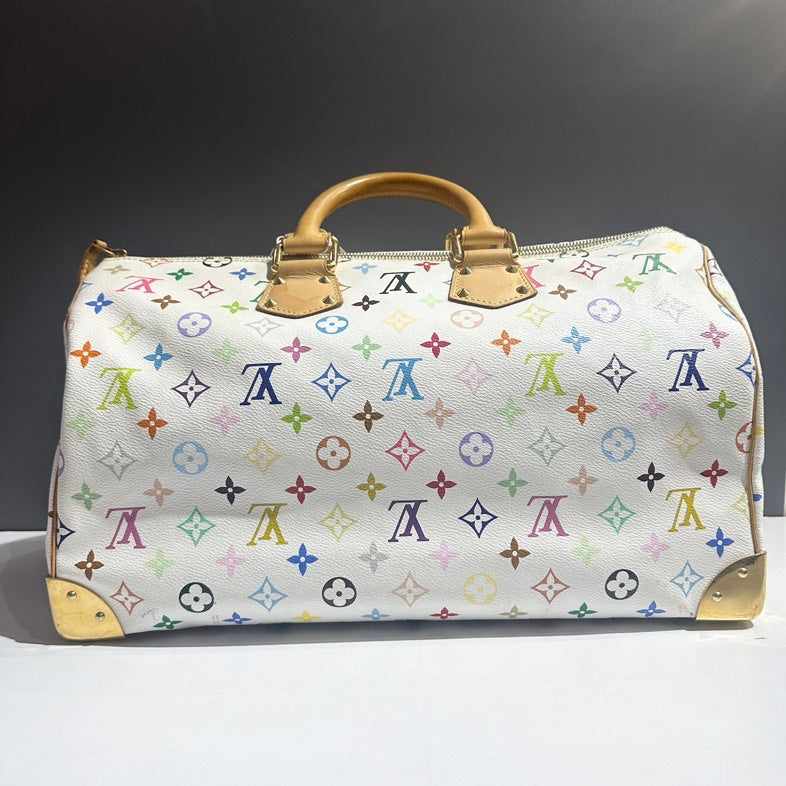 Preloved Louis Vuitton Speedy 40 Multicolor Monogram White Satchel Bag