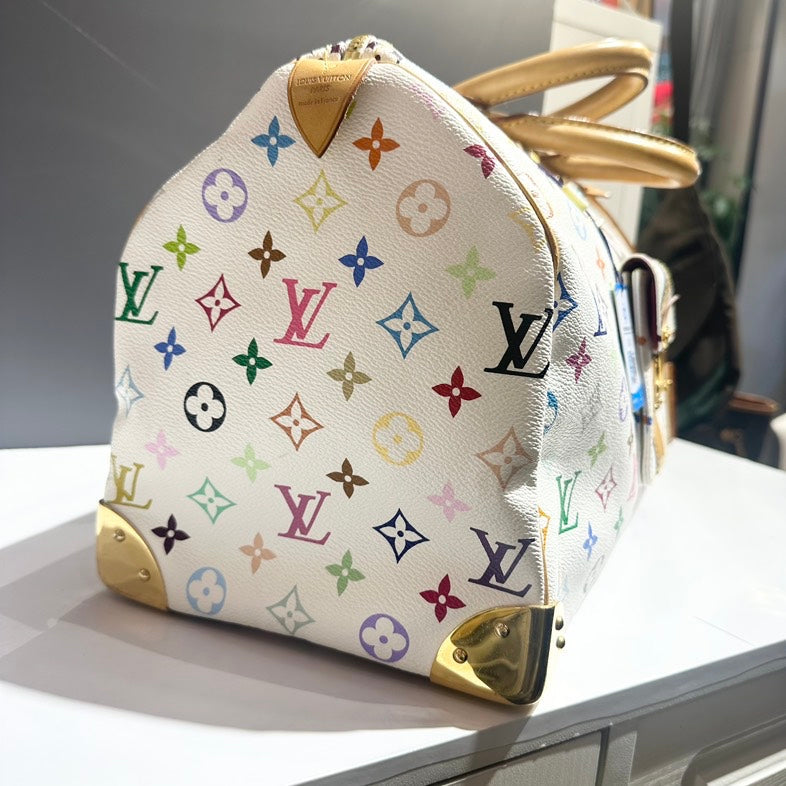 Preloved Louis Vuitton Speedy 40 Multicolor Monogram White Satchel Bag