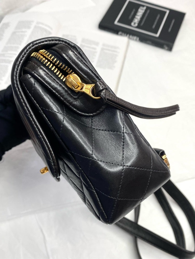 Chanel Vintage CF Black Leather Backpack Shoulder Bag