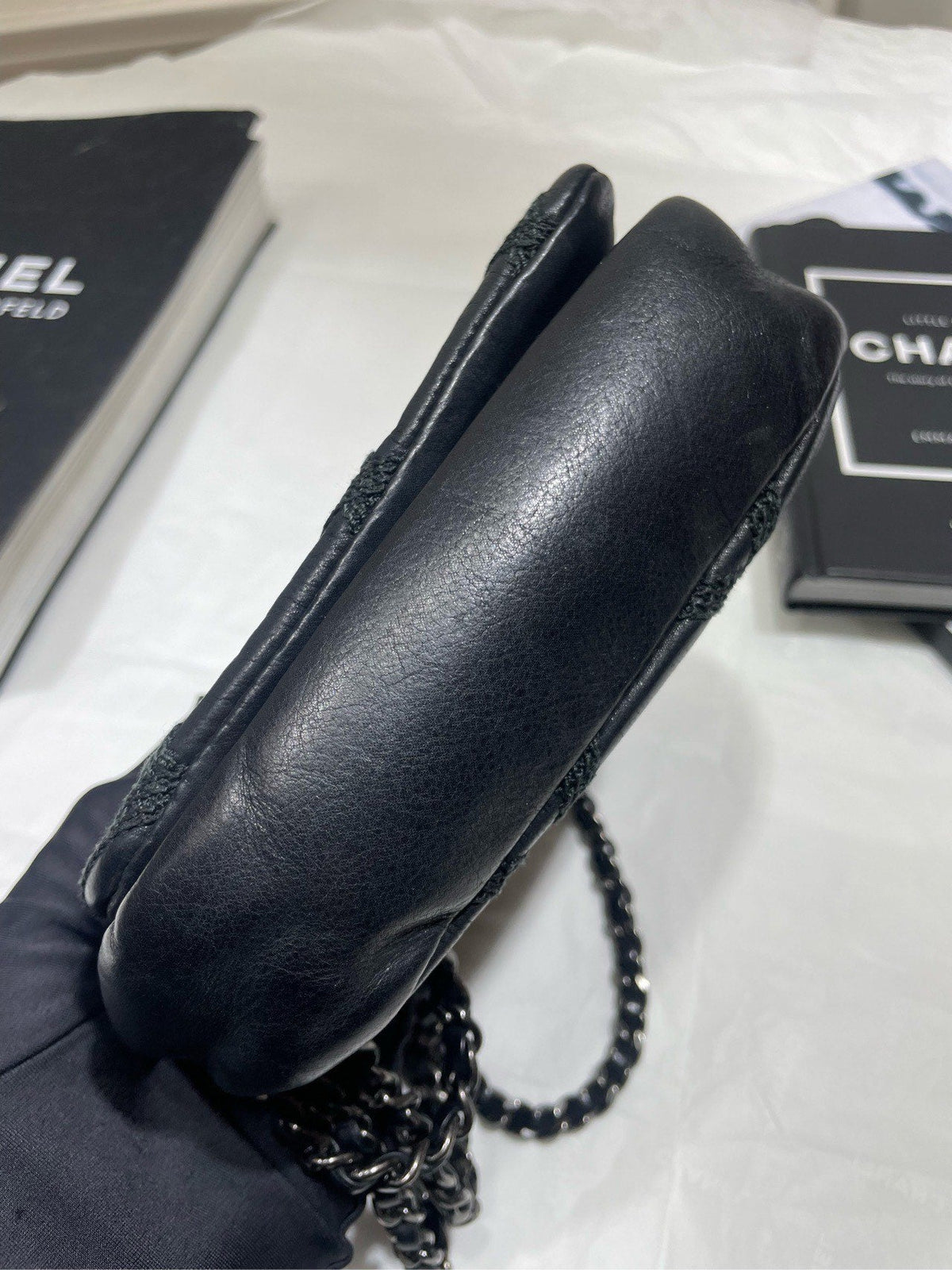 Chanel Suture Mini Flap Bag Black Leather