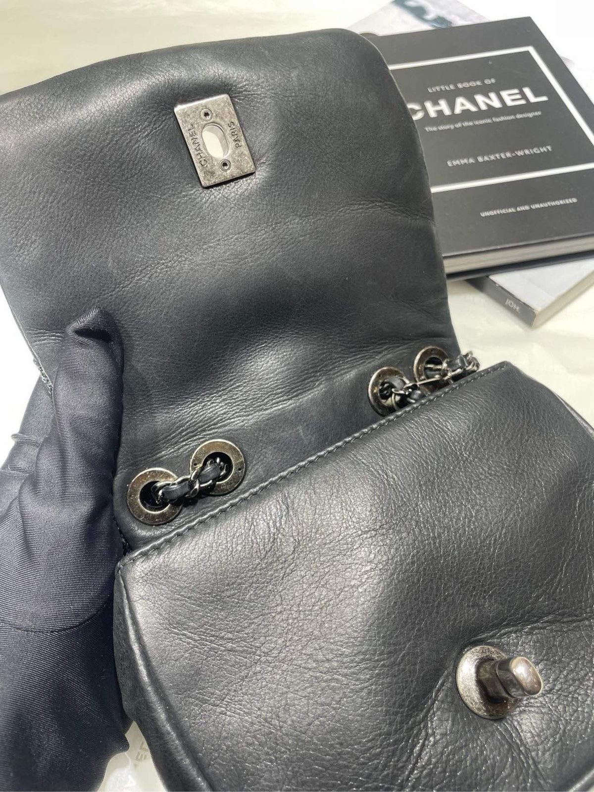 Chanel Suture Mini Flap Bag Black Leather