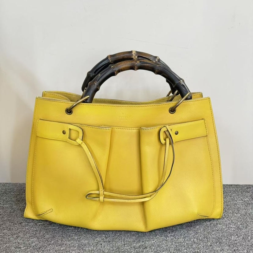 Gucci Bamboo Top Handle Yellow Leather Bag