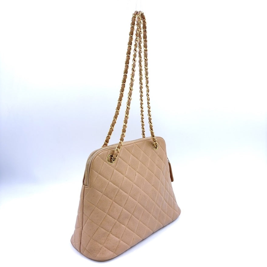 Chanel Caviar Leather Chain Shoulder Bag Beige LB109192