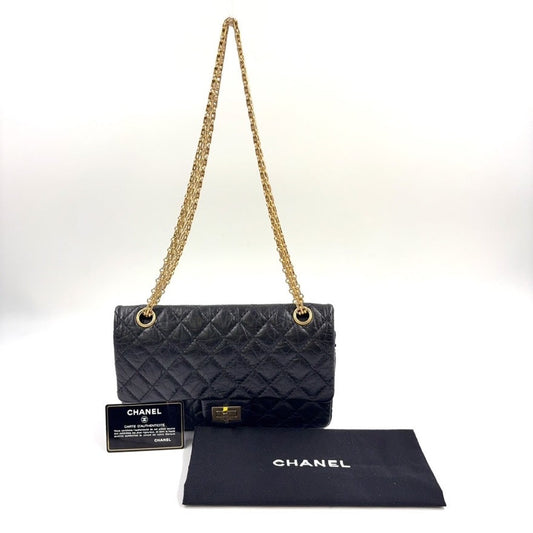 Chanel 2.55 Calfskin Double Flap Chain Bag Medium Black Shoulder Bag LB109186