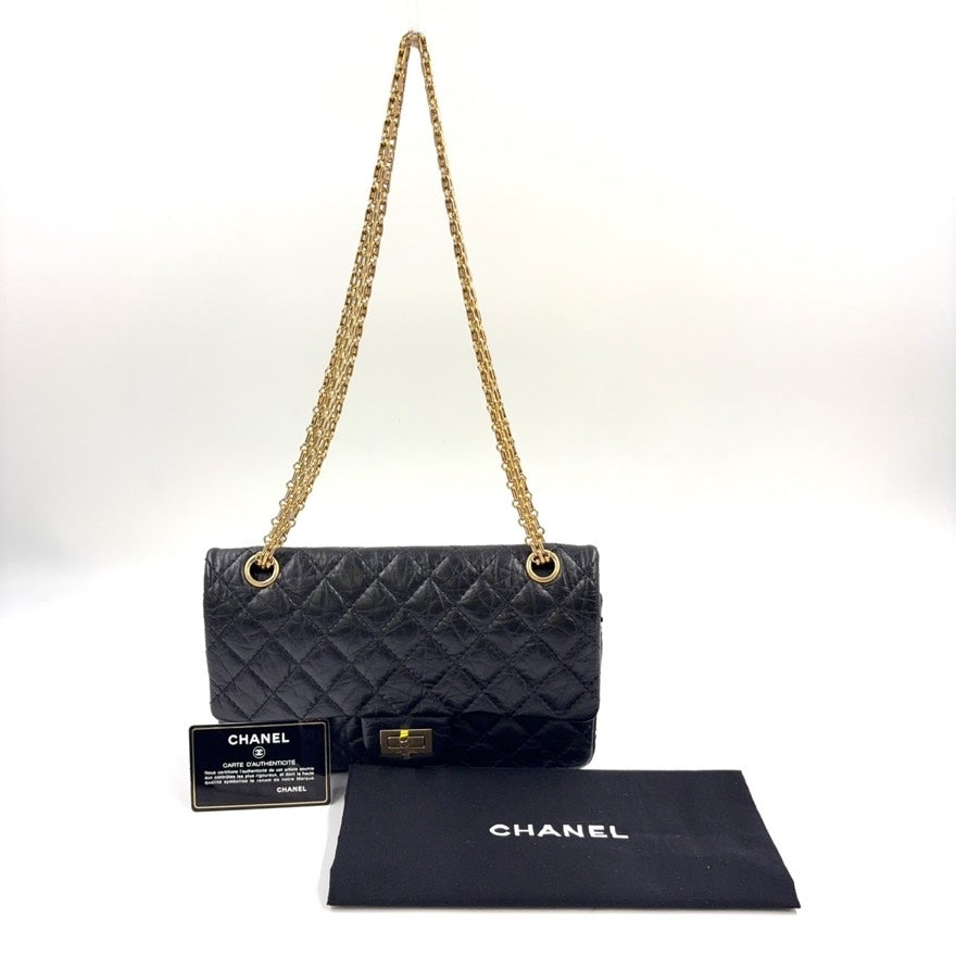 Chanel 2.55 Calfskin Double Flap Chain Bag Medium Black Shoulder Bag LB109186