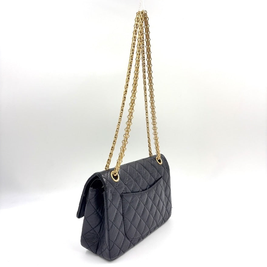 Chanel 2.55 Calfskin Double Flap Chain Bag Medium Black Shoulder Bag LB109186