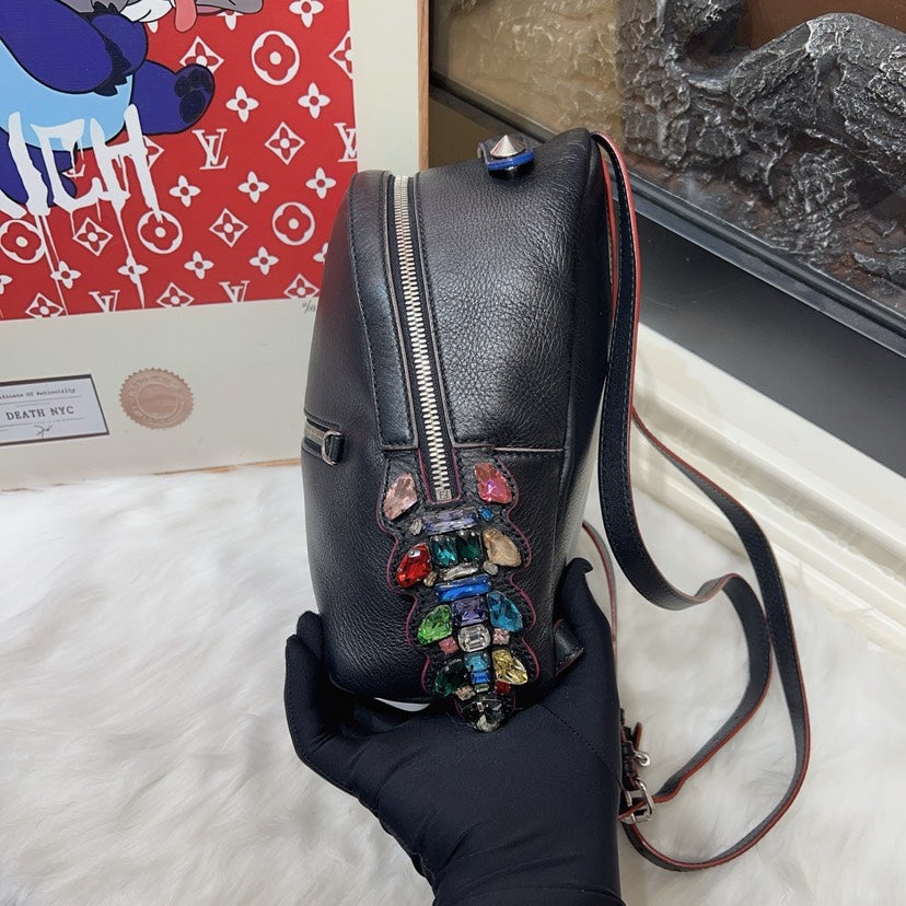 Preloved Fendi Embellished Black Leather Crossbody Bag