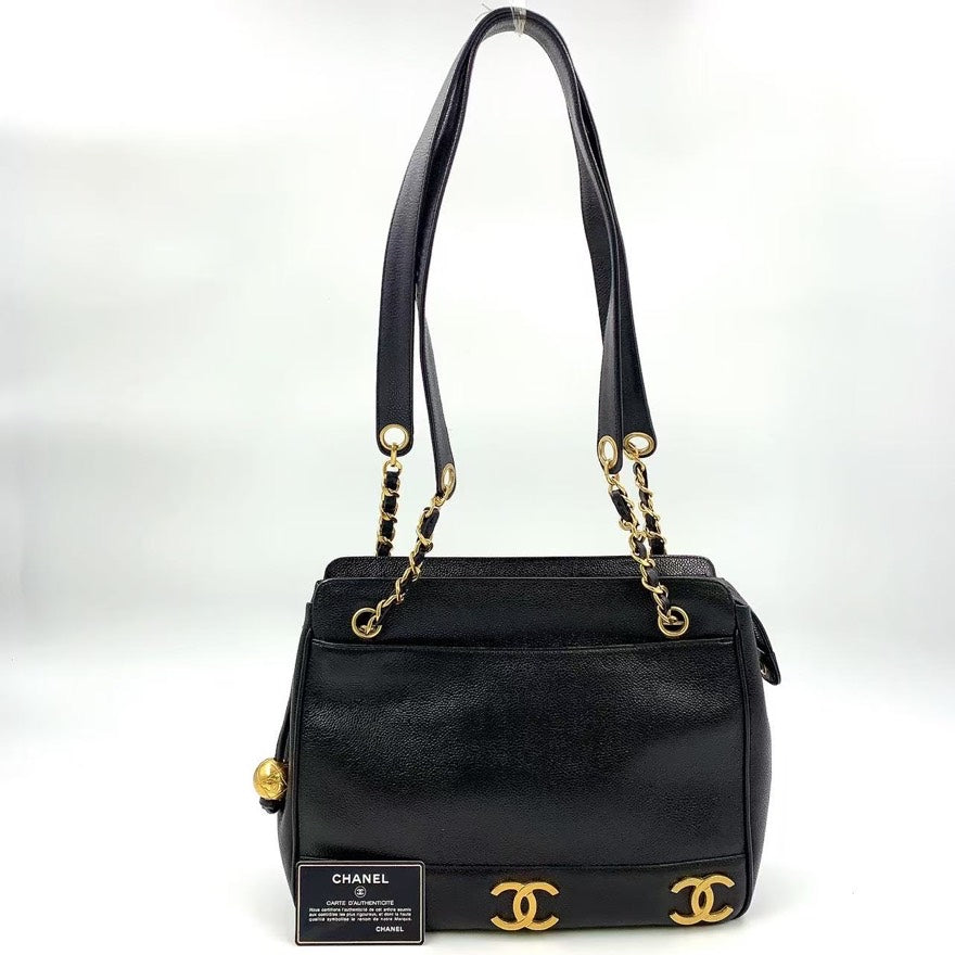 Vintage Chanel Caviar Leather Chain Tote Bag LB108824