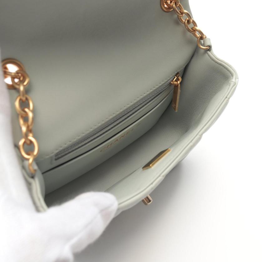 Chanel Mini Matelasse Chain Shoulder Bag Lambskin Blue Gray with Gold Hardware