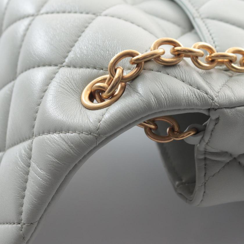 Chanel Mini Matelasse Chain Shoulder Bag Lambskin Blue Gray with Gold Hardware