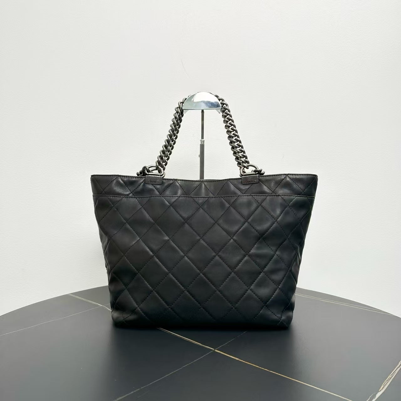 Chanel Quilted Tote Bag Black Leather Large