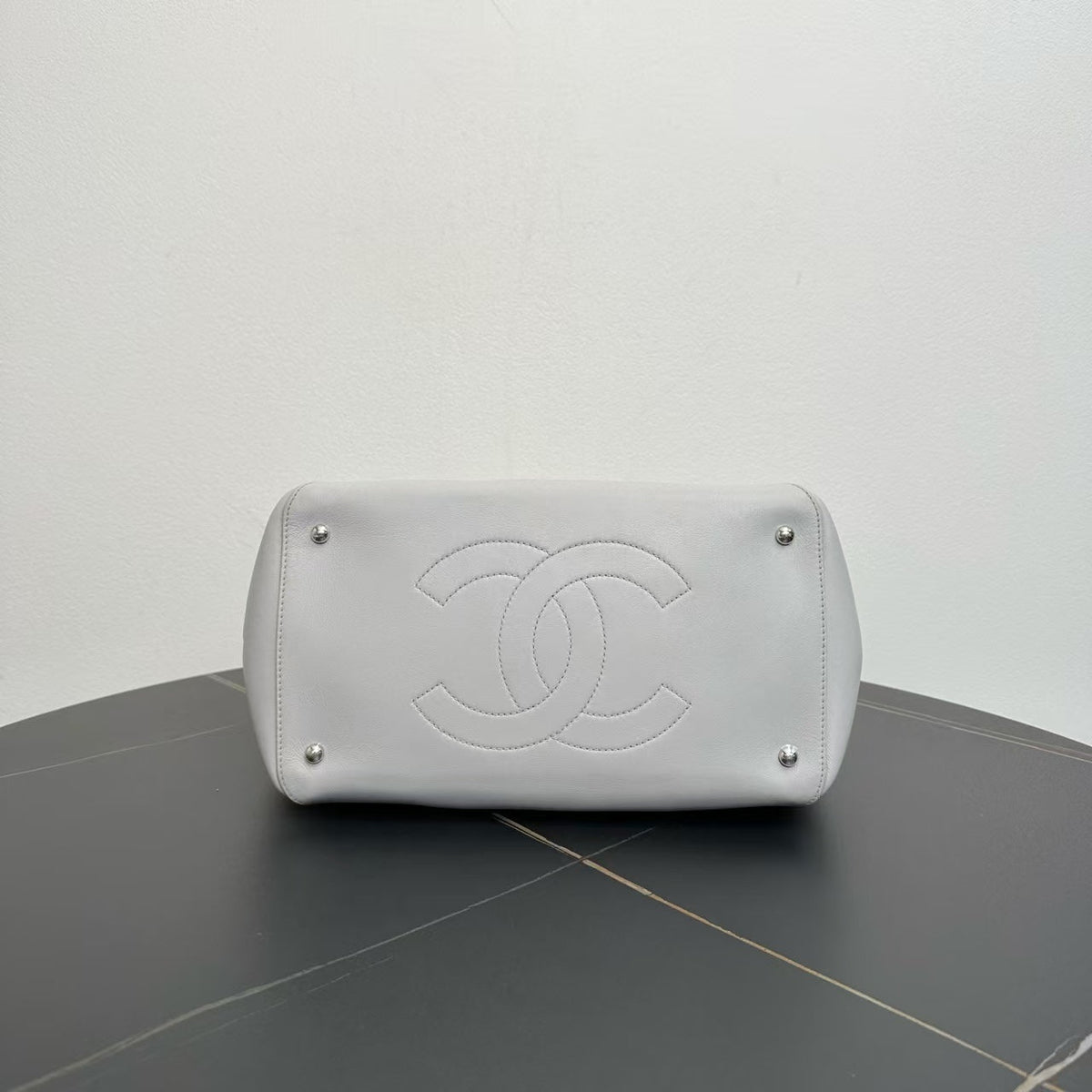Chanel Quilted Two-Way Bag 2018 in Light Gray Leather