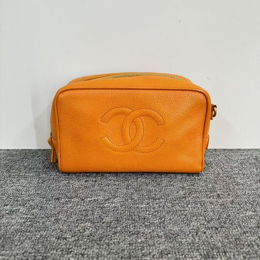 Chanel Orange Leather Clutch -  Chanel Timeless Classic in Tangerine