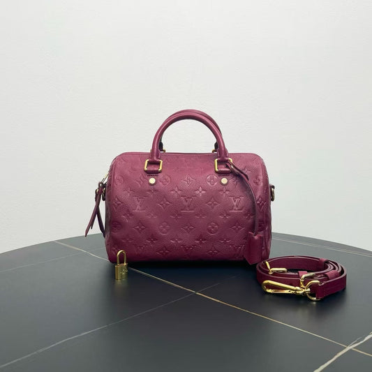 Louis Vuitton Speedy 25 Bandoulière in Burgundy Leather - Preloved Crossbody Bag