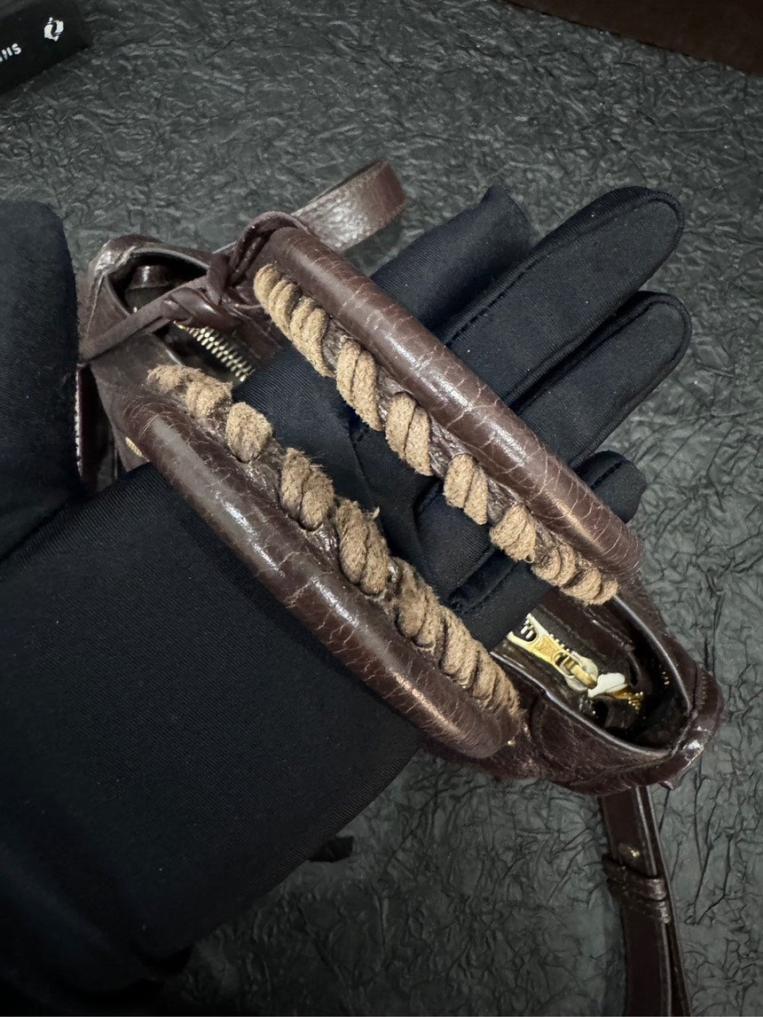 Balenciaga Brown Gold Buckle Mini Motorcycle Handheld Crossbody Bag