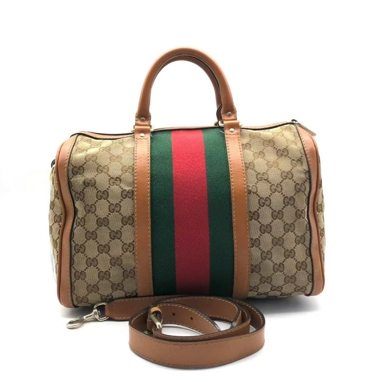 Gucci Boston Bag zz Beige Canvas Two-Way