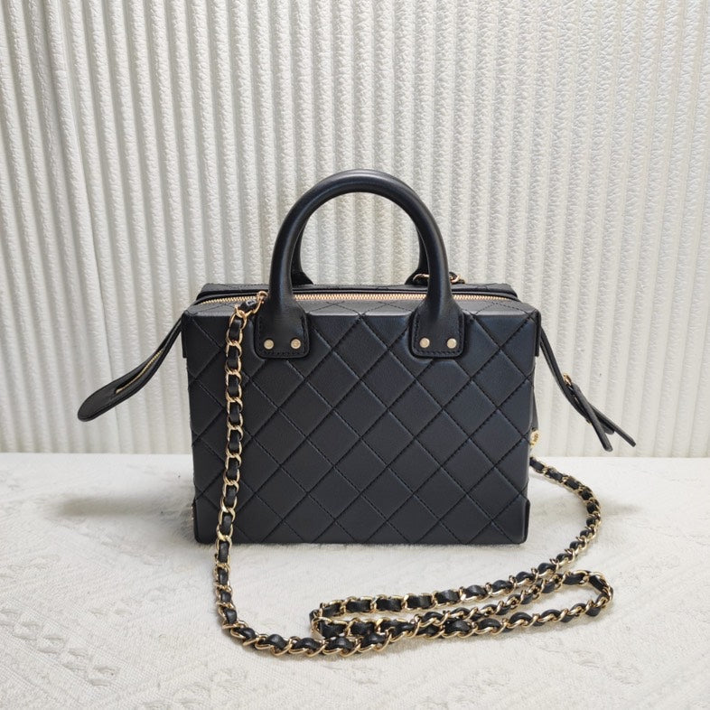Chanel Quilted Black Leather Top Handle Bag 12255627