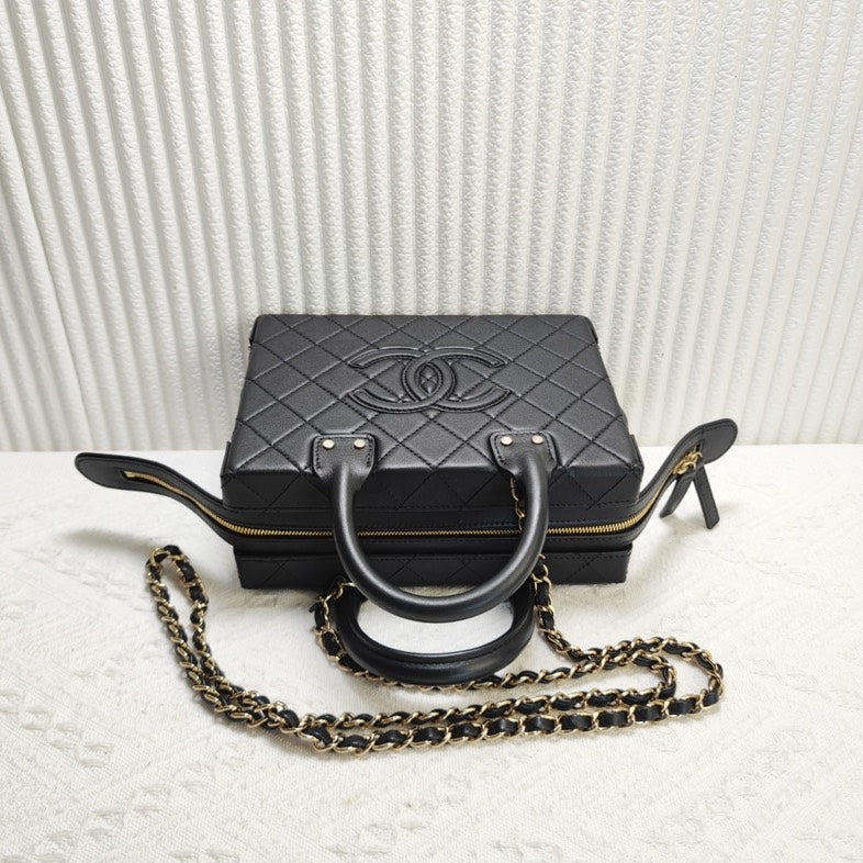 Chanel Quilted Black Leather Top Handle Bag 12255627