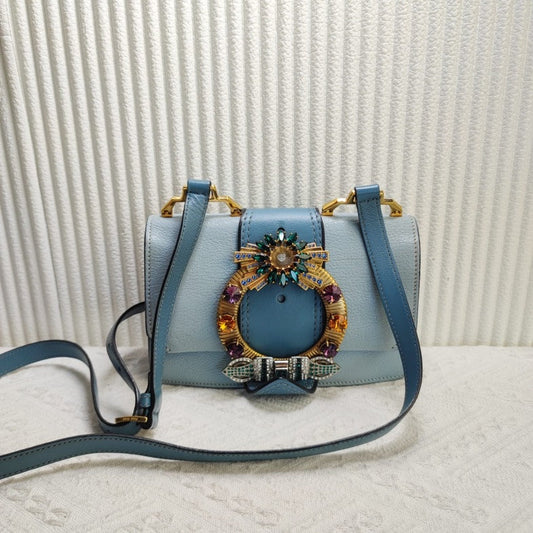 Preloved Miu Miu Embellished Blue Crossbody Bag