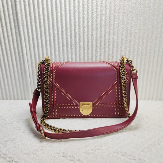 Preloved Dior Studded Crossbody Bag in Burgundy Leather - 12070748