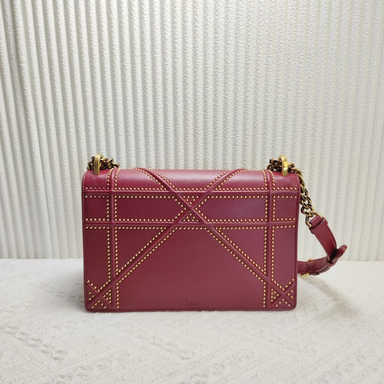 Preloved Dior Studded Crossbody Bag in Burgundy Leather - 12070748