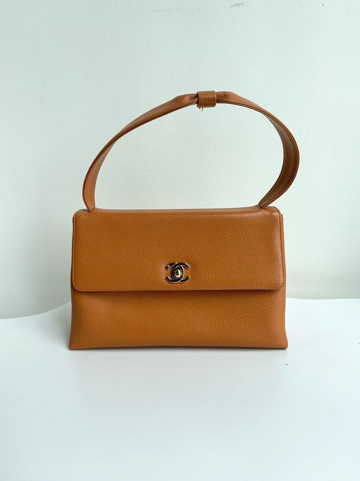 Chanel Vintage Kelly Tan Leather Top Handle Bag