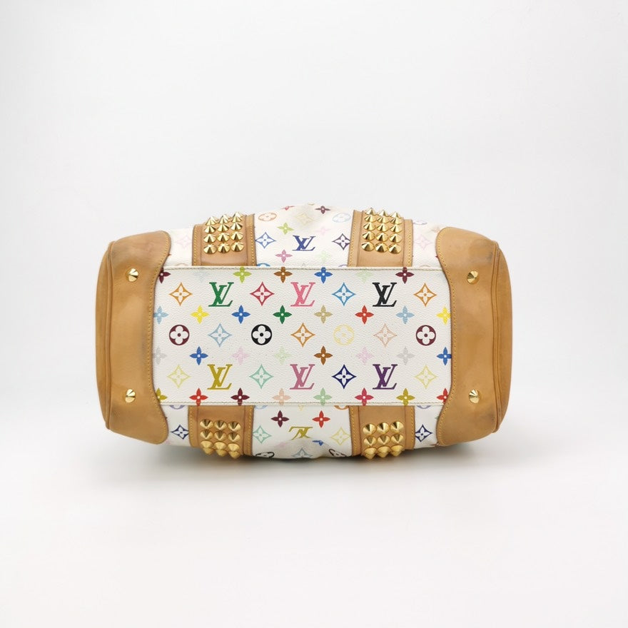 Preloved Louis Vuitton Multicolored Speedy Satchel Bag in White Canvas