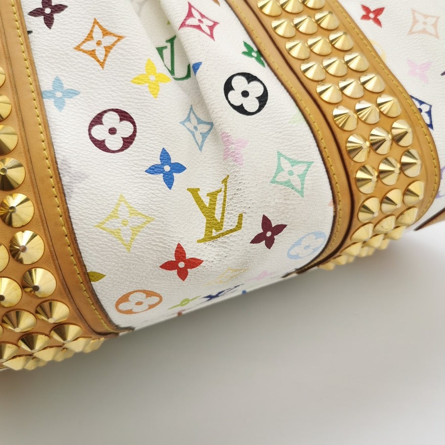 Preloved Louis Vuitton Multicolored Speedy Satchel Bag in White Canvas