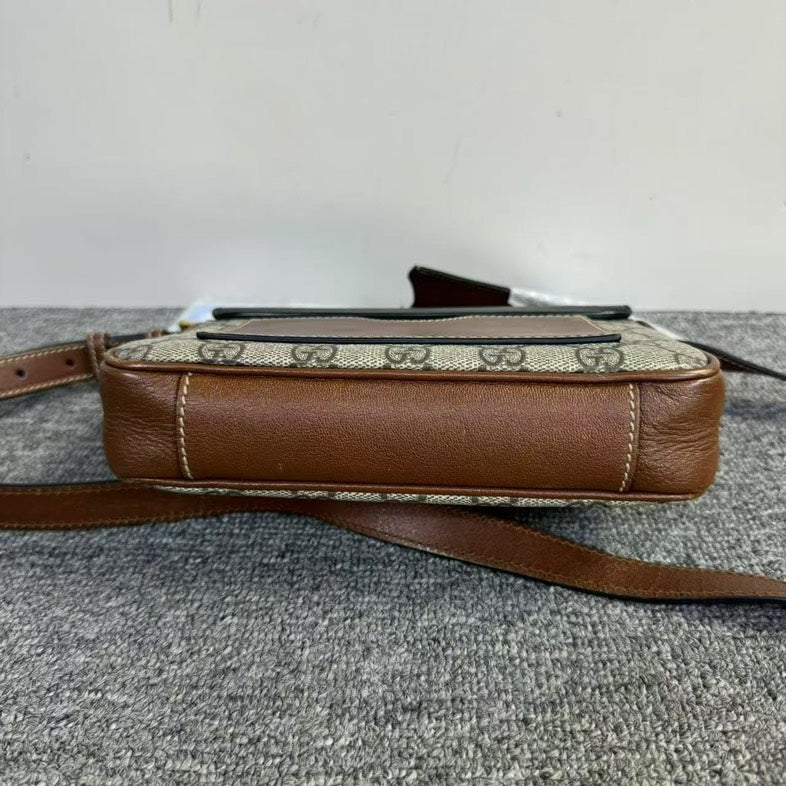 Preloved Gucci Padlock GG Supreme Brown Leather Crossbody Bag