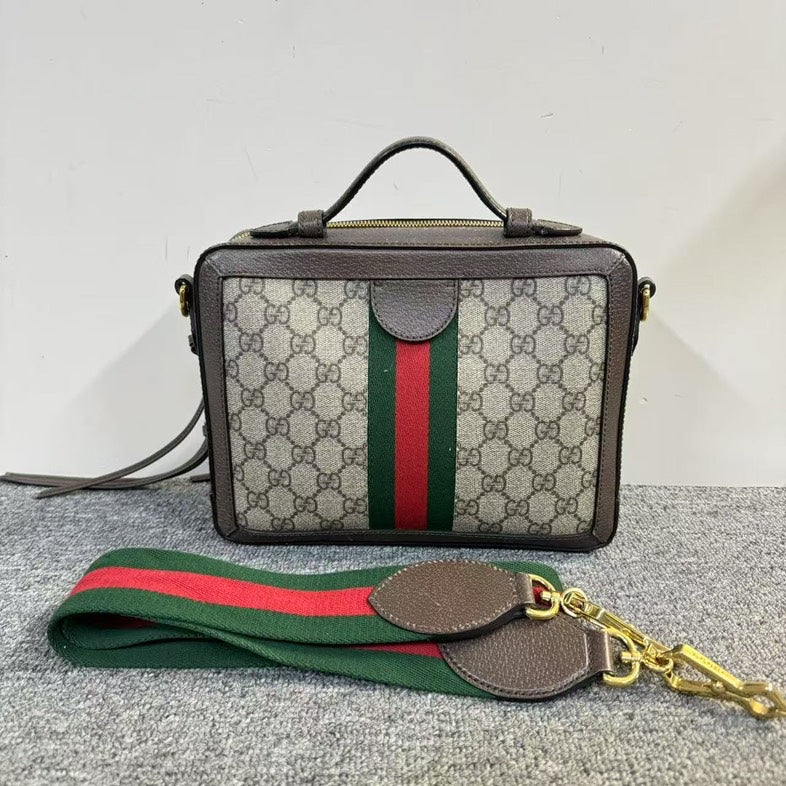 Preloved Gucci GG Supreme Box Bag Beige & Ebony Canvas Crossbody