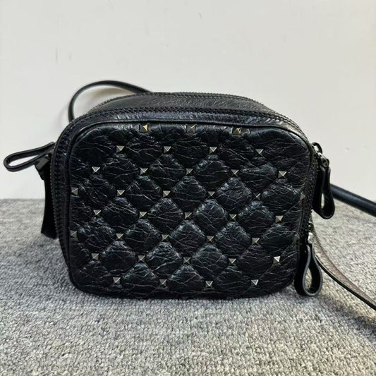 Preloved Valentino Rockstud Black Leather Camera Crossbody Bag