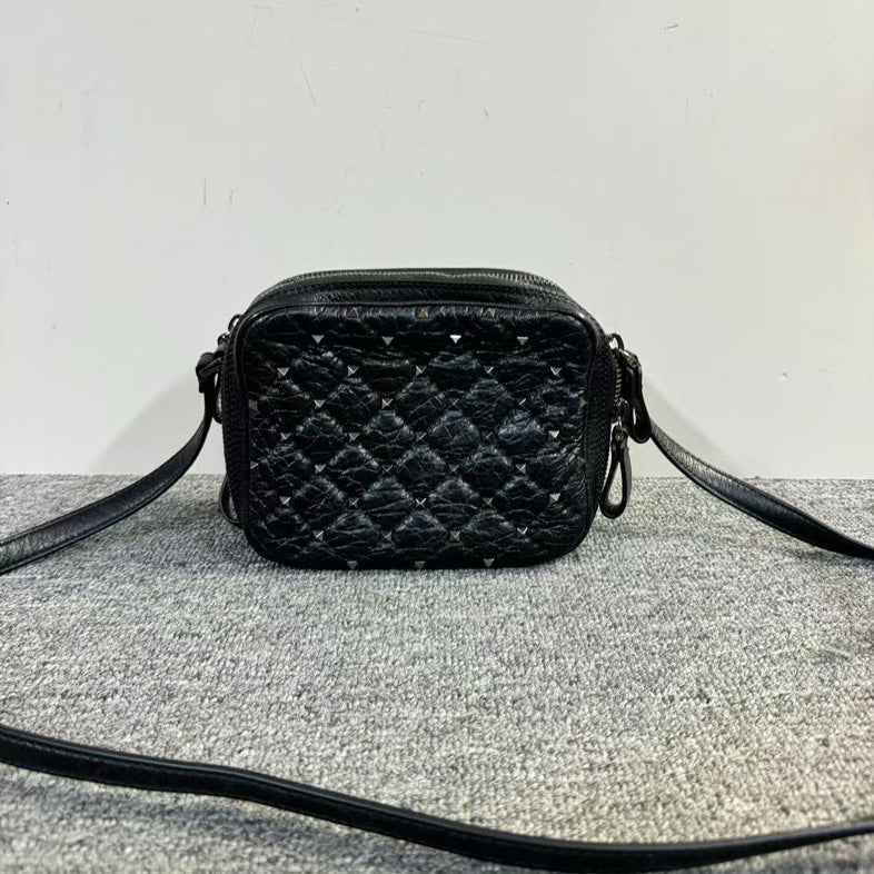 Preloved Valentino Rockstud Black Leather Camera Crossbody Bag