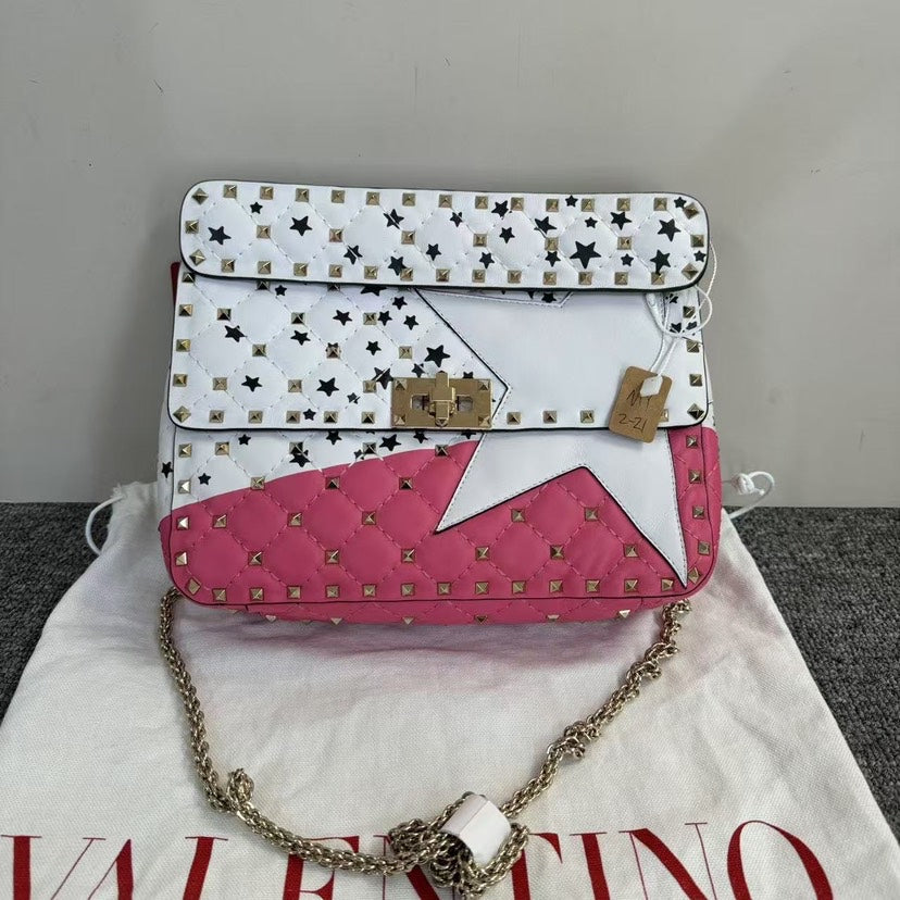 Valentino Rockstud Bag in White & Pink Leather Crossbody