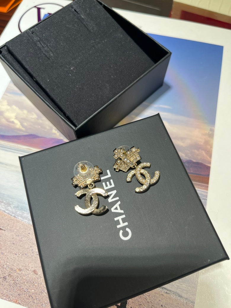 Chanel Crystal Gold Earrings