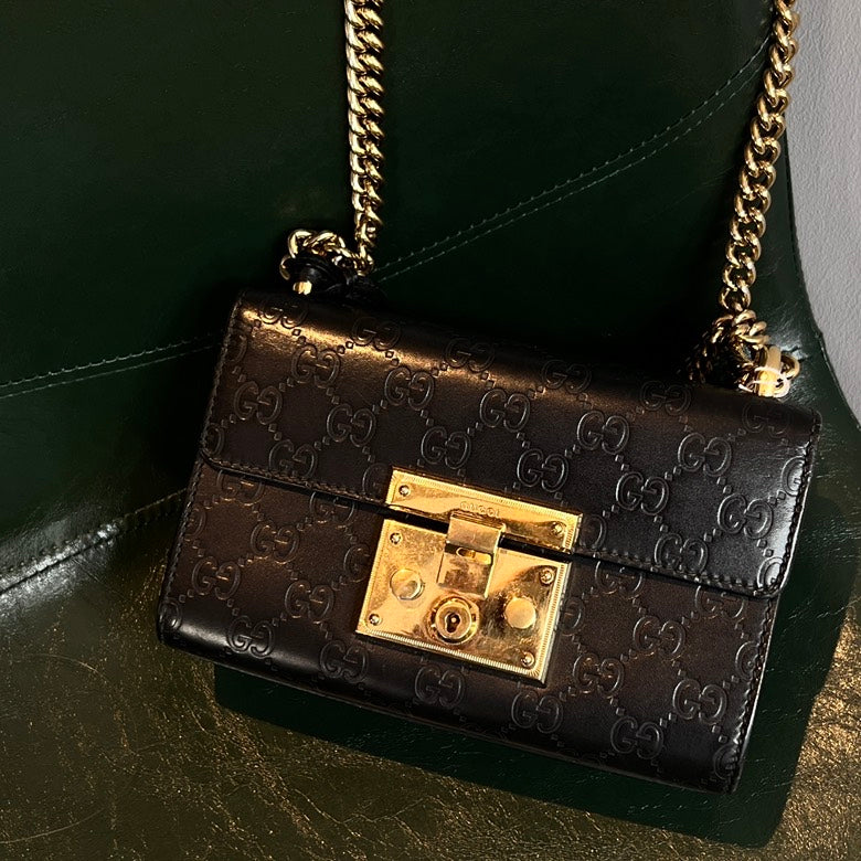 Gucci GG Marmont Leather Chain Black Shoulder Bag AF
