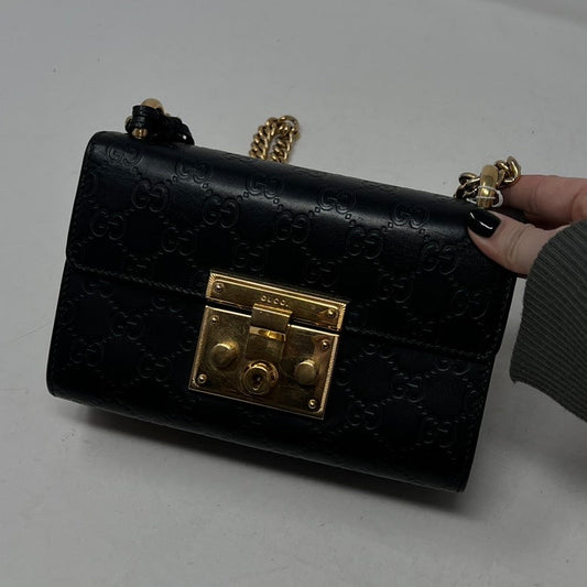 Gucci GG Marmont Leather Chain Black Shoulder Bag AF