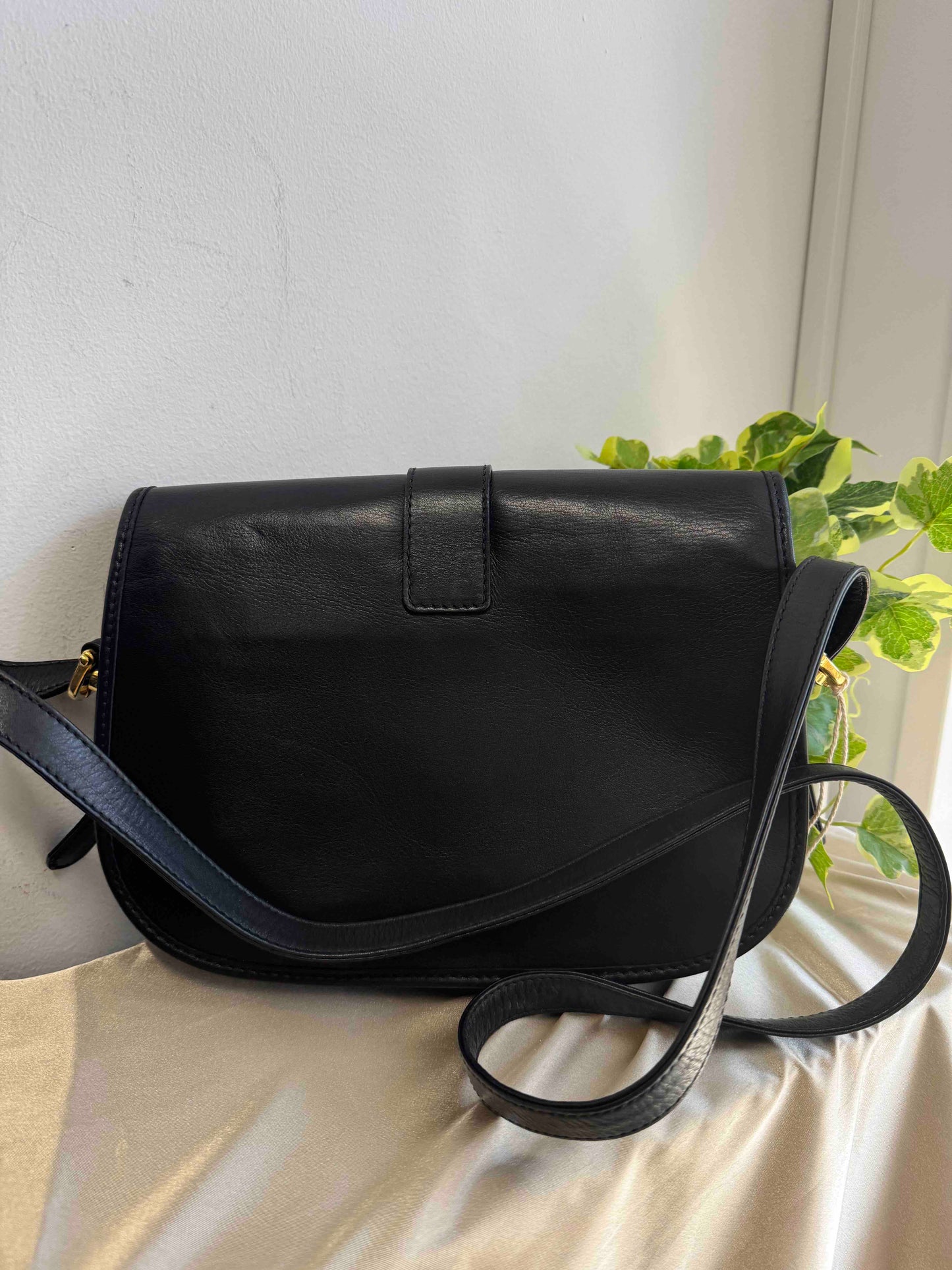 Celine Black Leather Crossbody Bag with Gold Hardware